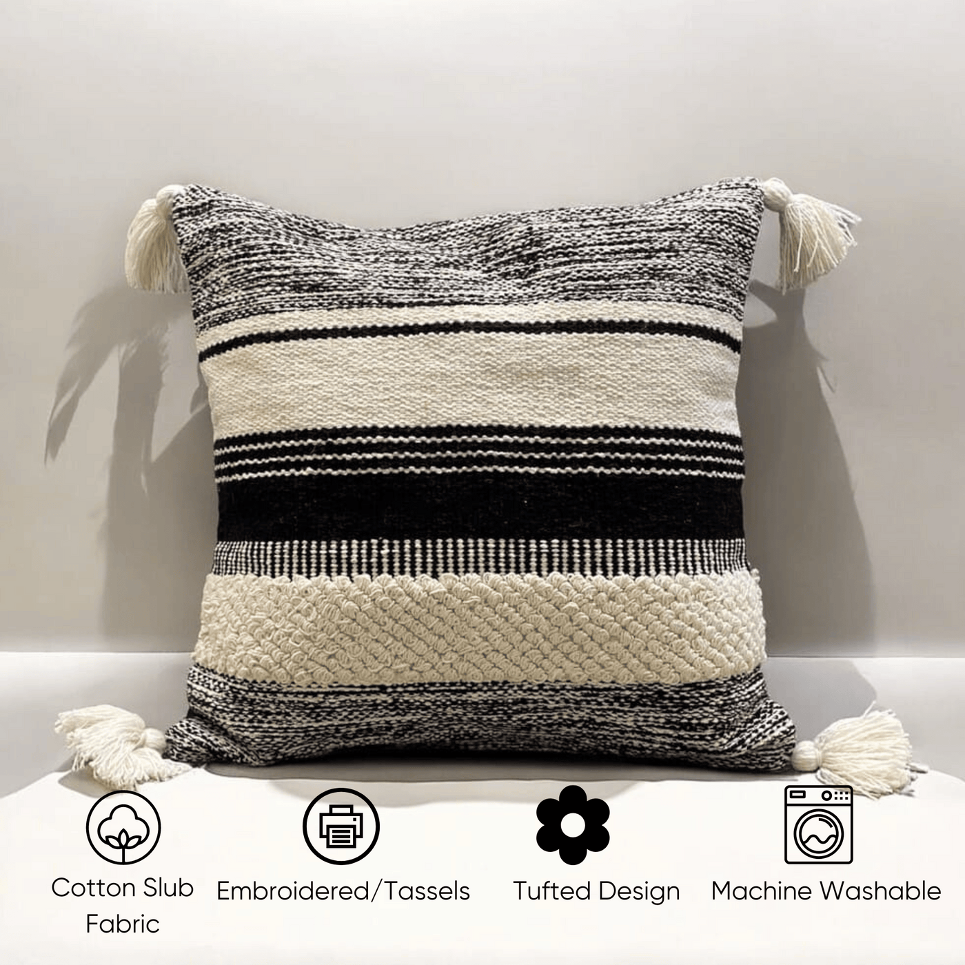 Striped Elegance Tufted Cushion Cover - Set of 5