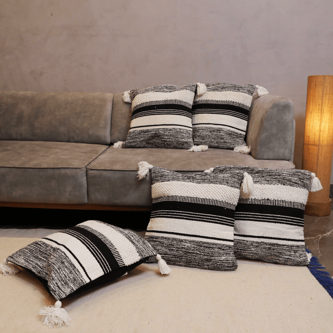 Striped Elegance Tufted Cushion Cover - Set of 5
