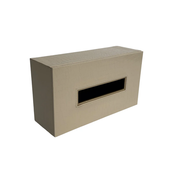 Leather Tissue Box-Croco Cream