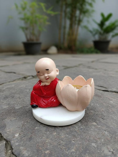 Buddha Monk Lotus Candle Stand Red