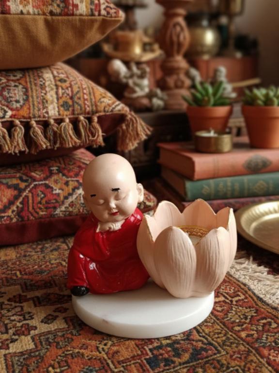 Buddha Monk Lotus Candle Stand Red