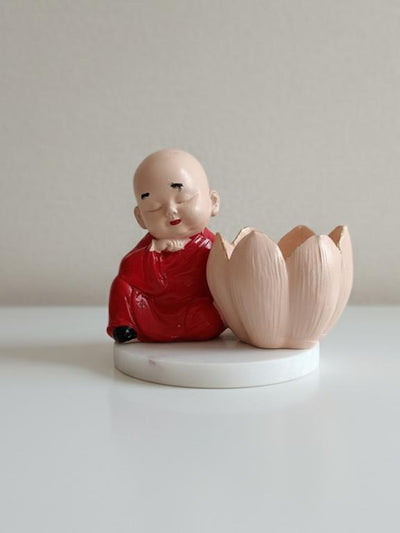 Buddha Monk Lotus Candle Stand Red
