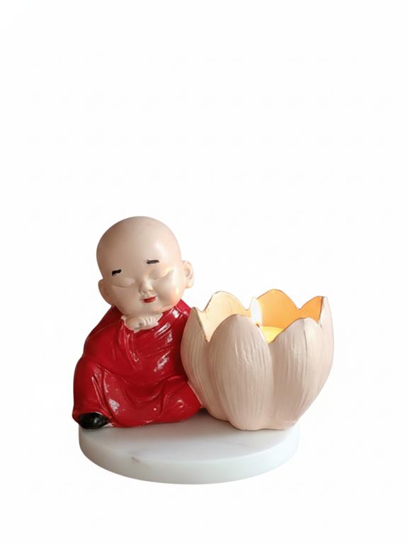 Buddha Monk Lotus Candle Stand Red