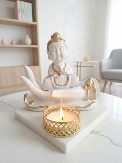 Buddha Hand Tealight Candle Holder Square Marble Base
