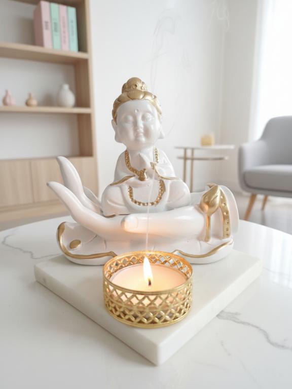 Buddha Hand Tealight Candle Holder Square Marble Base
