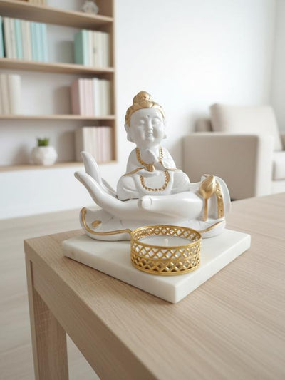 Buddha Hand Tealight Candle Holder Square Marble Base