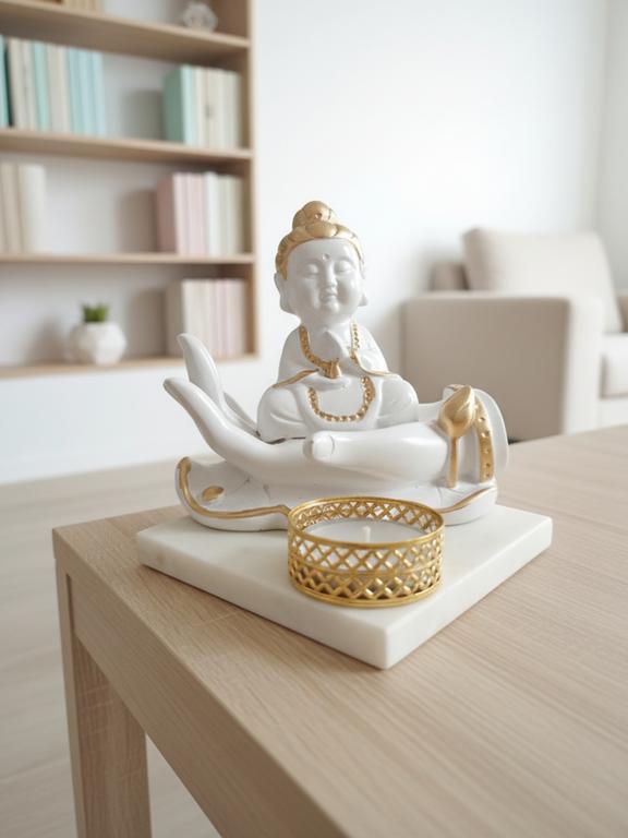 Buddha Hand Tealight Candle Holder Square Marble Base