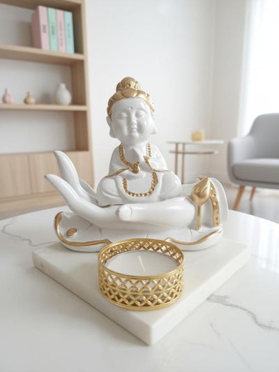 Buddha Hand Tealight Candle Holder Square Marble Base