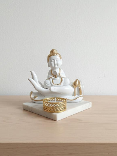 Buddha Hand Tealight Candle Holder Square Marble Base