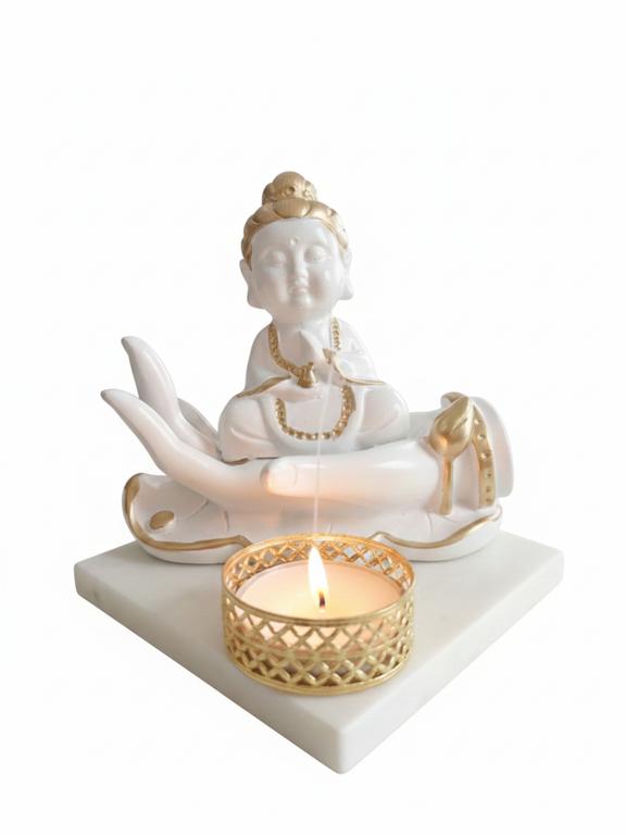 Buddha Hand Tealight Candle Holder Square Marble Base