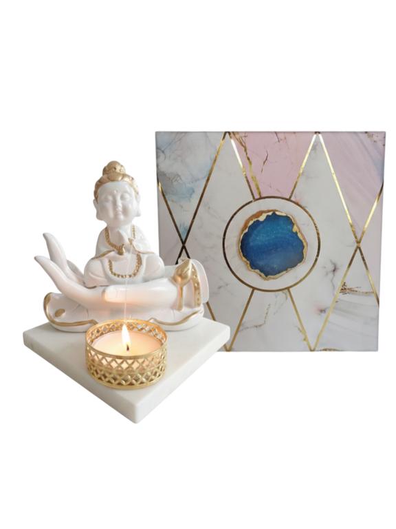 Buddha Hand Tealight Candle Holder Square Marble Base