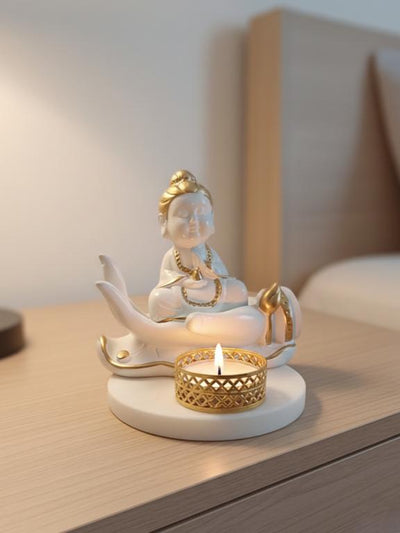 Buddha Hand Tealight Candle Holder Round Marble Base