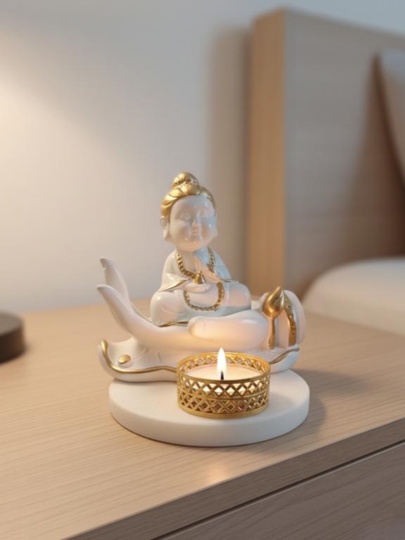 Buddha Hand Tealight Candle Holder Round Marble Base