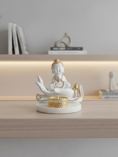 Buddha Hand Tealight Candle Holder Round Marble Base