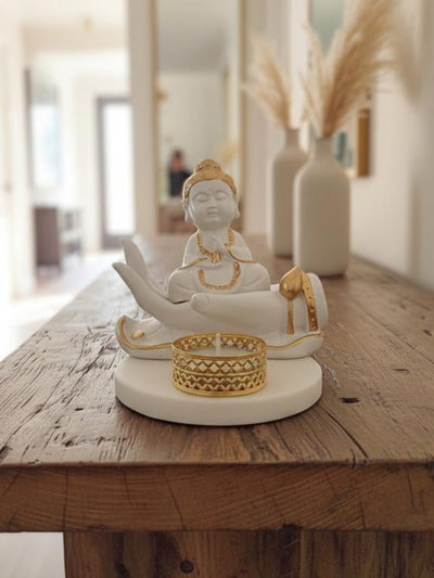 Buddha Hand Tealight Candle Holder Round Marble Base