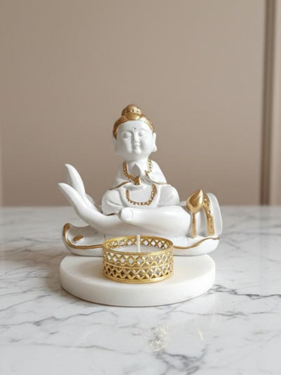 Buddha Hand Tealight Candle Holder Round Marble Base