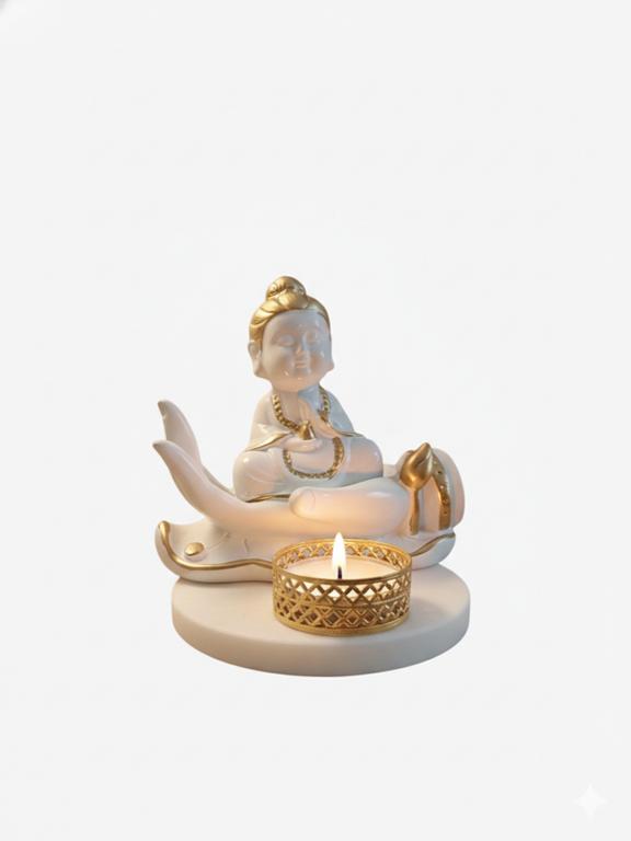 Buddha Hand Tealight Candle Holder Round Marble Base