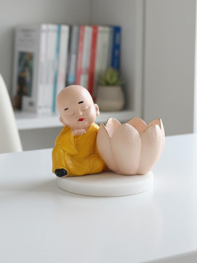 Buddha Monk Lotus Candle Stand Yellow