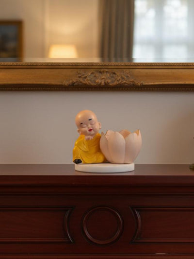 Buddha Monk Lotus Candle Stand Yellow