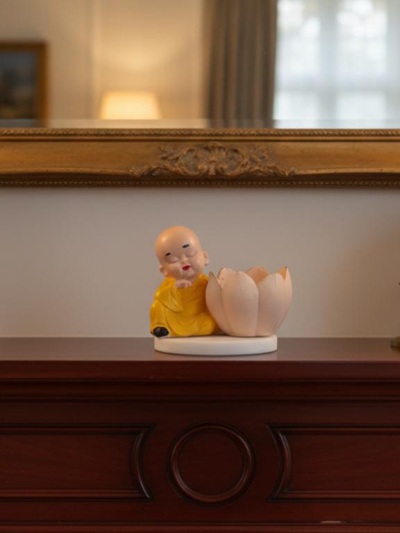 Buddha Monk Lotus Candle Stand Yellow