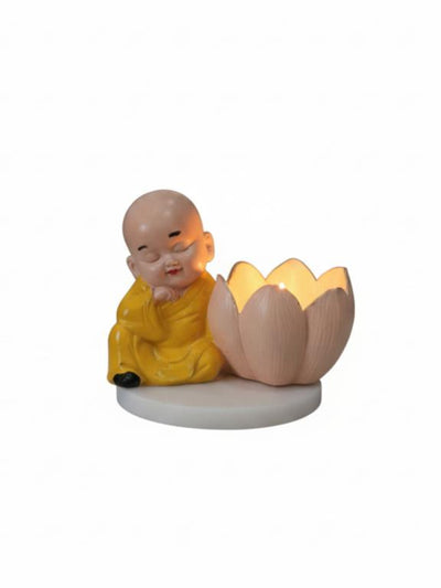 Buddha Monk Lotus Candle Stand Yellow