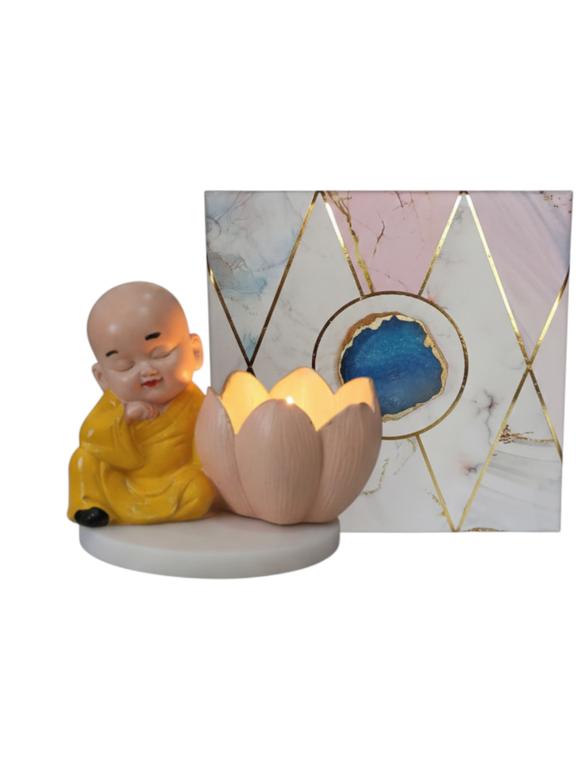 Buddha Monk Lotus Candle Stand Yellow