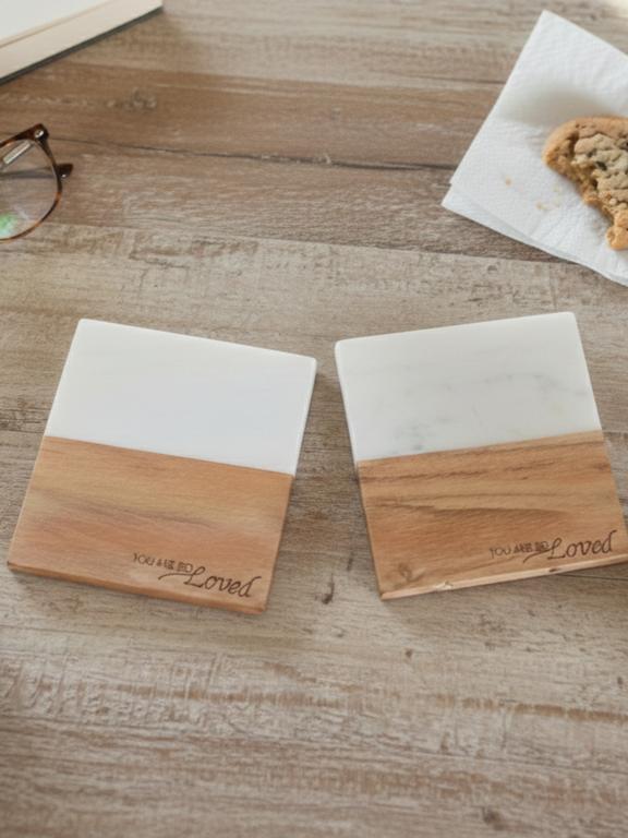 Marble Wooden You Are So Loved Square Coaster - set of 2