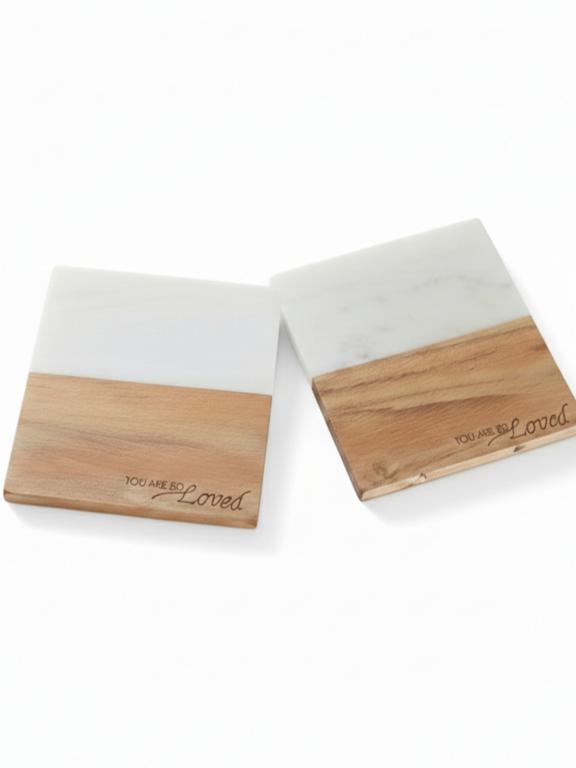 Marble Wooden You Are So Loved Square Coaster - set of 2