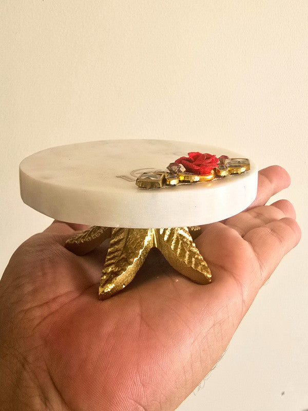 White Marble Shree Ganeshay Namah Choki And Polyresin Tea Light Holder