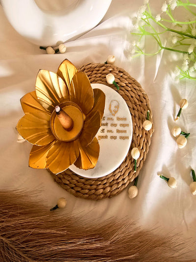 Marble Guruji Mantra Flower Shape Tealight Holder