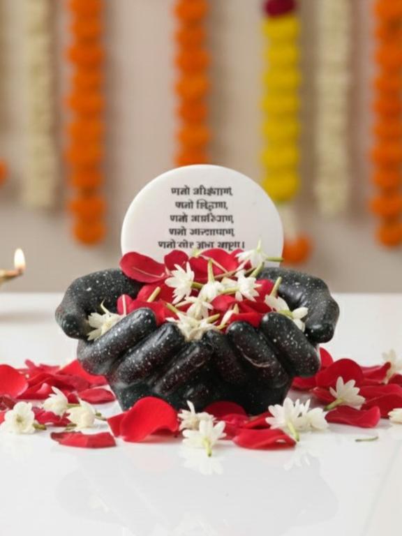 Marble Namokar Mantra With Black Hands Base