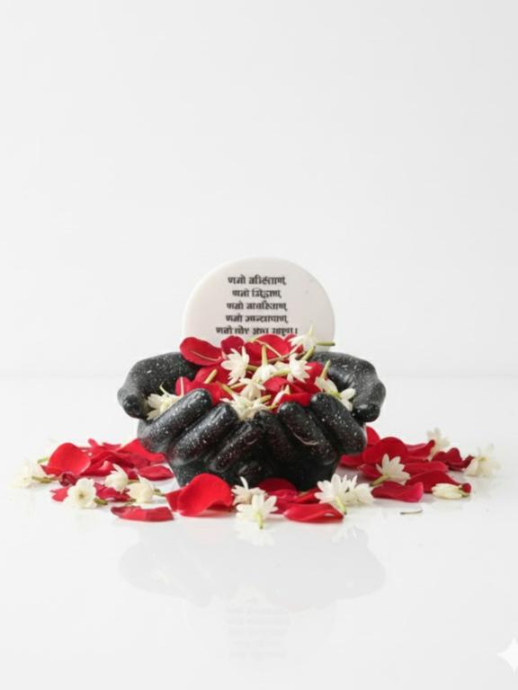 Marble Namokar Mantra With Black Hands Base
