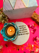White Marble Namokar Mantra Choki And Polyresin Tea Light Holder