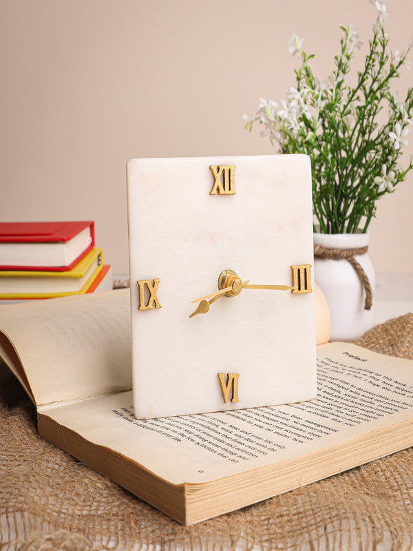 White Marble Squre Desk Clock