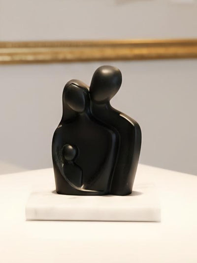 Abstract Family Bond Black Sculpture with White Marble Base