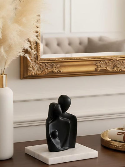 Abstract Family Bond Black Sculpture with White Marble Base