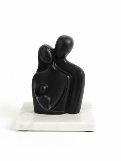 Abstract Family Bond Black Sculpture with White Marble Base