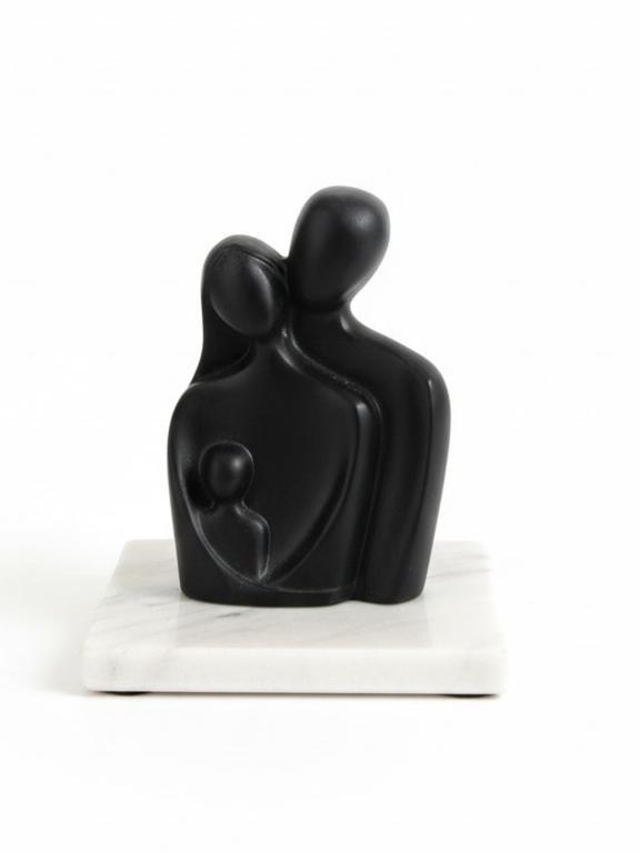 Abstract Family Bond Black Sculpture with White Marble Base