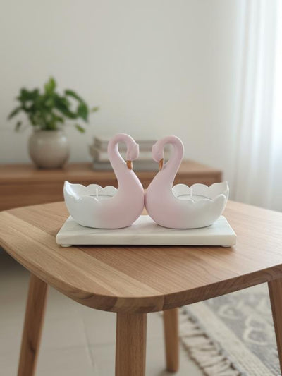 Swan Pair Tealight Candle Showpiece With Marble Base