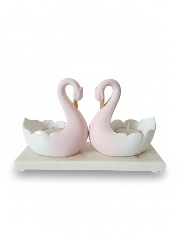 Swan Pair Tealight Candle Showpiece With Marble Base