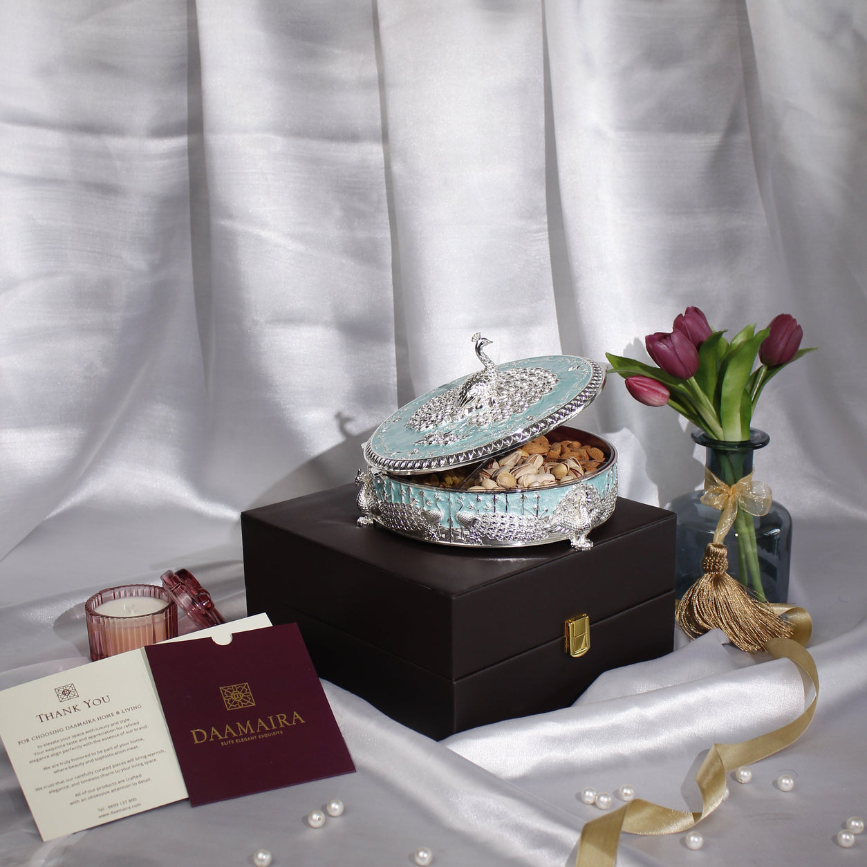 Peacock Dry Fruit Box with Lid – 20 cm