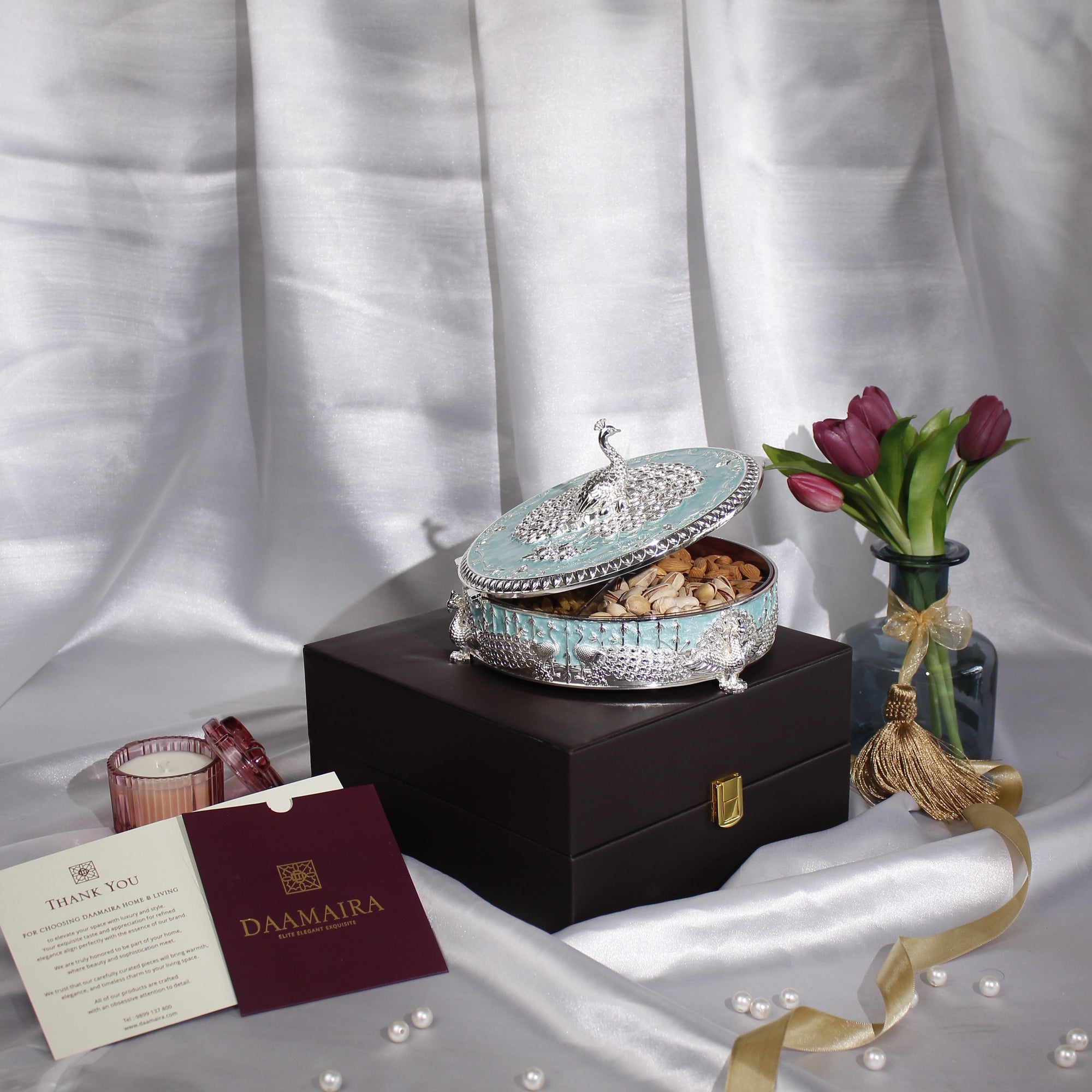 Peacock Dry Fruit Box with Lid – 20 cm