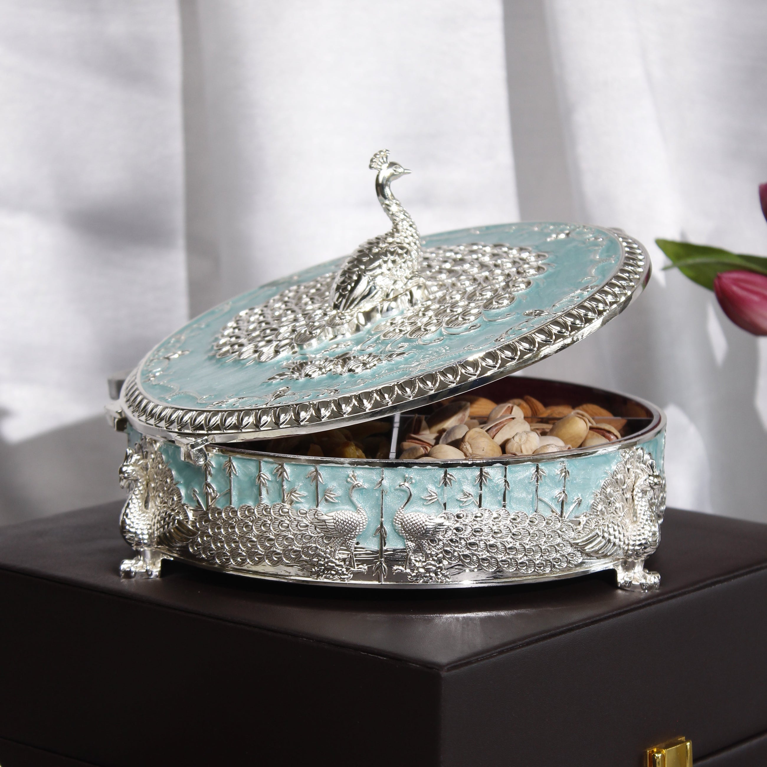 Peacock Dry Fruit Box with Lid – 20 cm