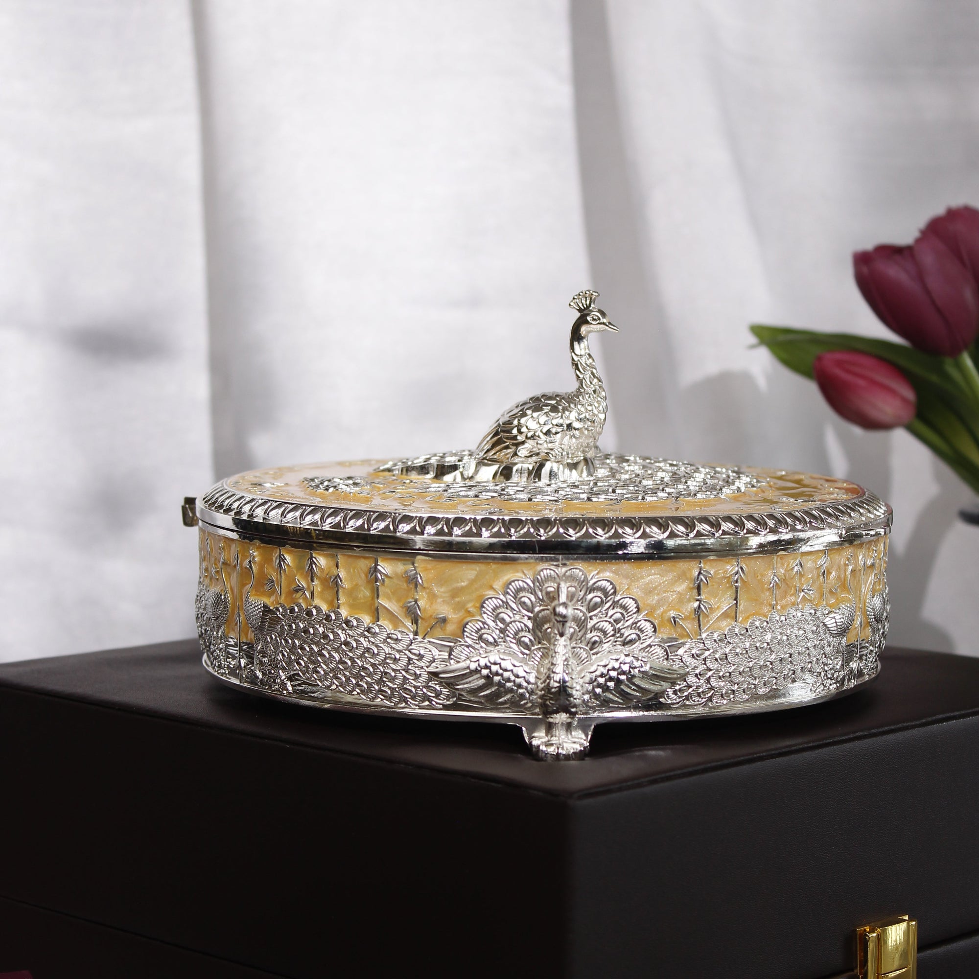 Peacock Dry Fruit Box with Lid – 20 cm
