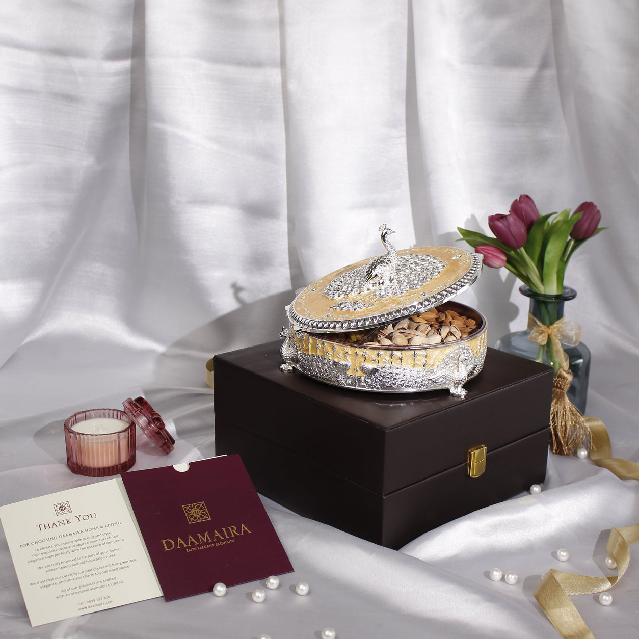 Peacock Dry Fruit Box with Lid – 20 cm