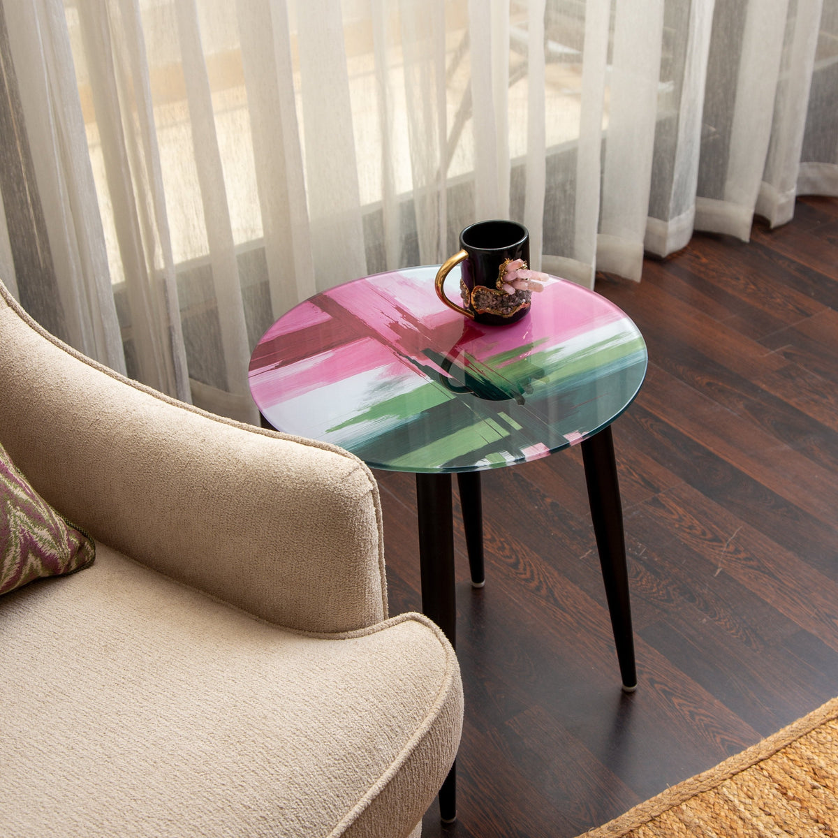 PRISM - PRISM GLASS WOODEN ABSTRACT PAINTED ACCENT TABLE - Product Image 