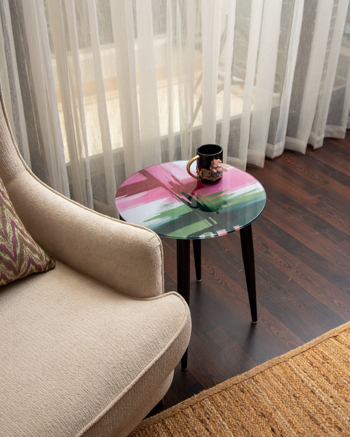 PRISM - PRISM GLASS WOODEN ABSTRACT PAINTED ACCENT TABLE