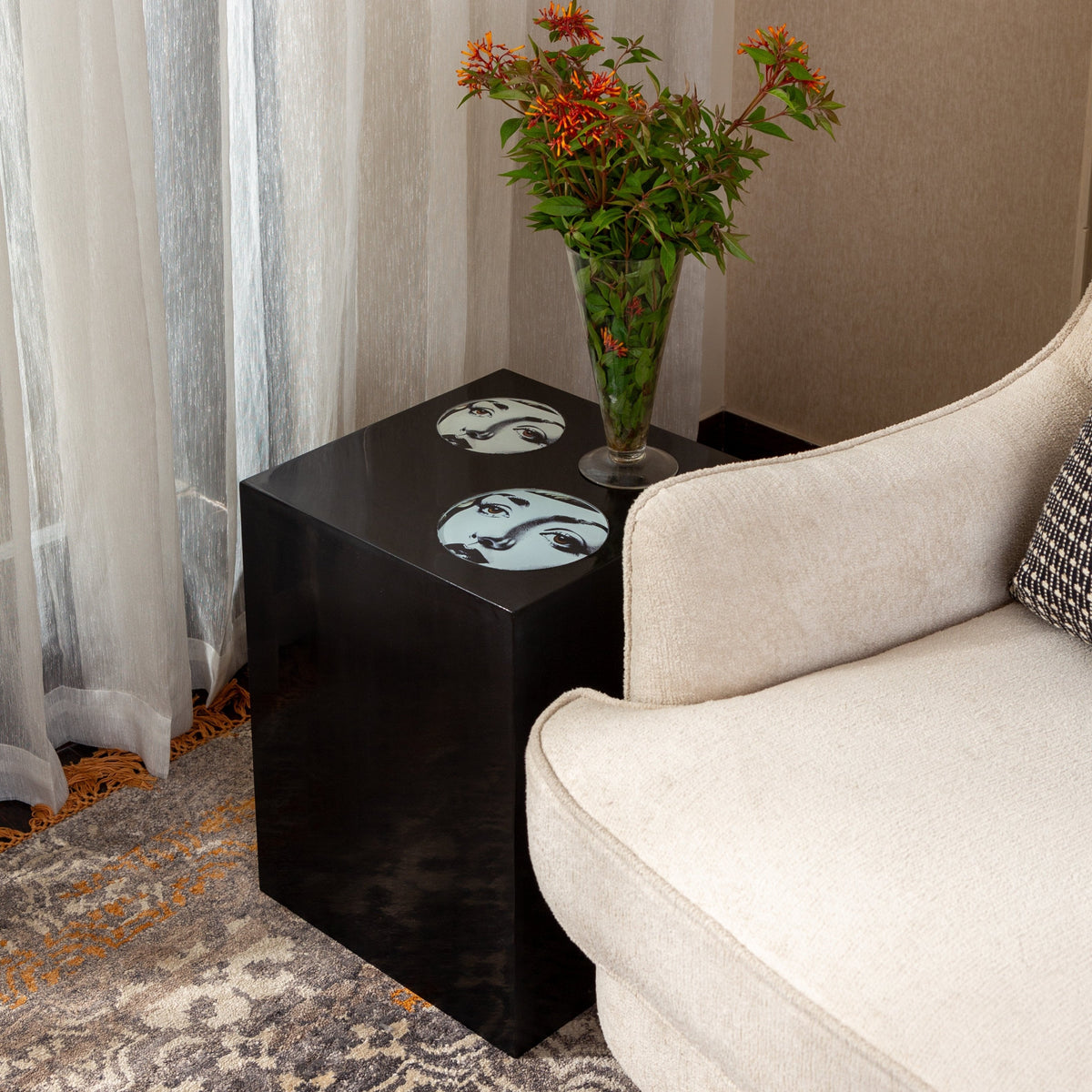 ADELE - BLACK WOODEN GLASS FACE PEEK ACCENT TABLE
