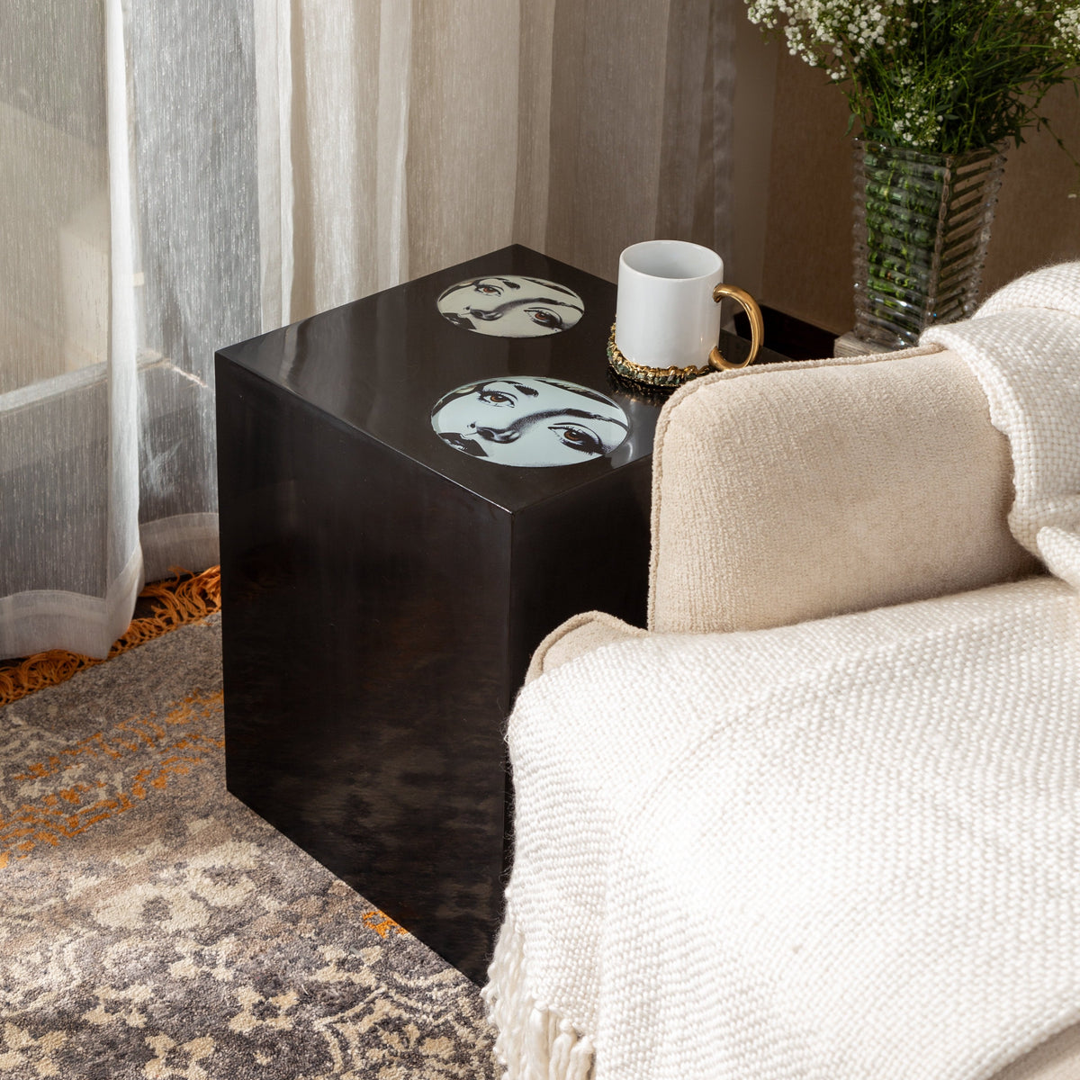 ADELE - BLACK WOODEN GLASS FACE PEEK ACCENT TABLE