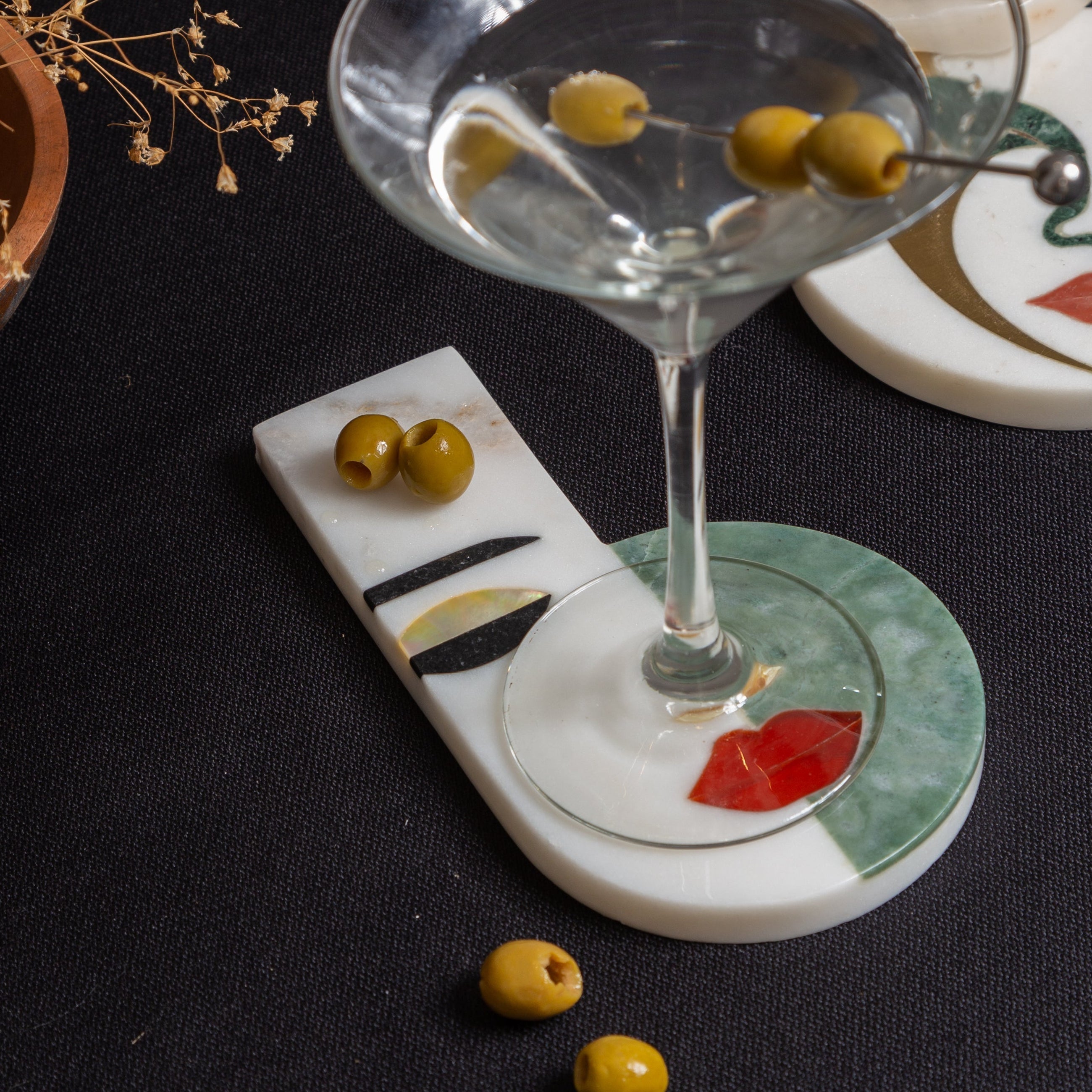 CECILIA - IVORY MULTI MARBLE TRIVET COASTER